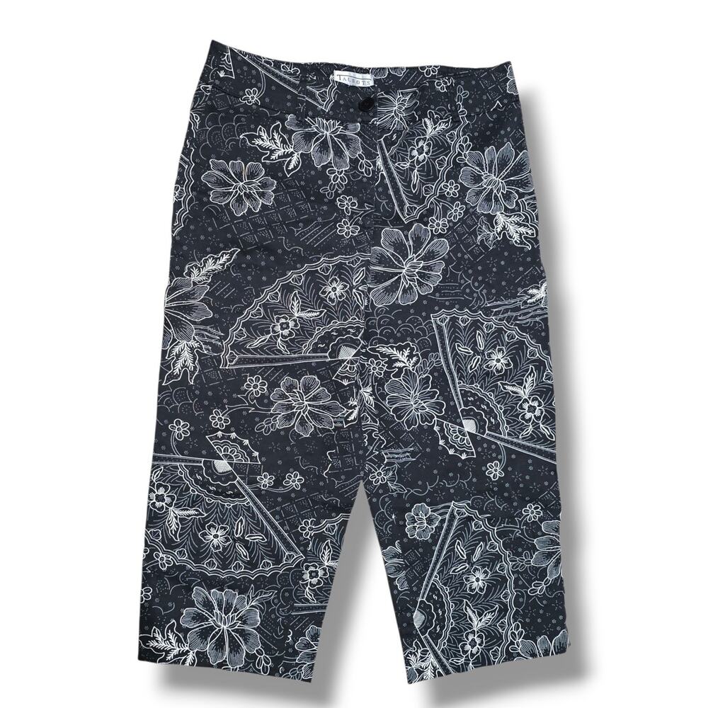 Talbots Collection Black White Asian Fan Floral Print Bermuda Shorts Size 6